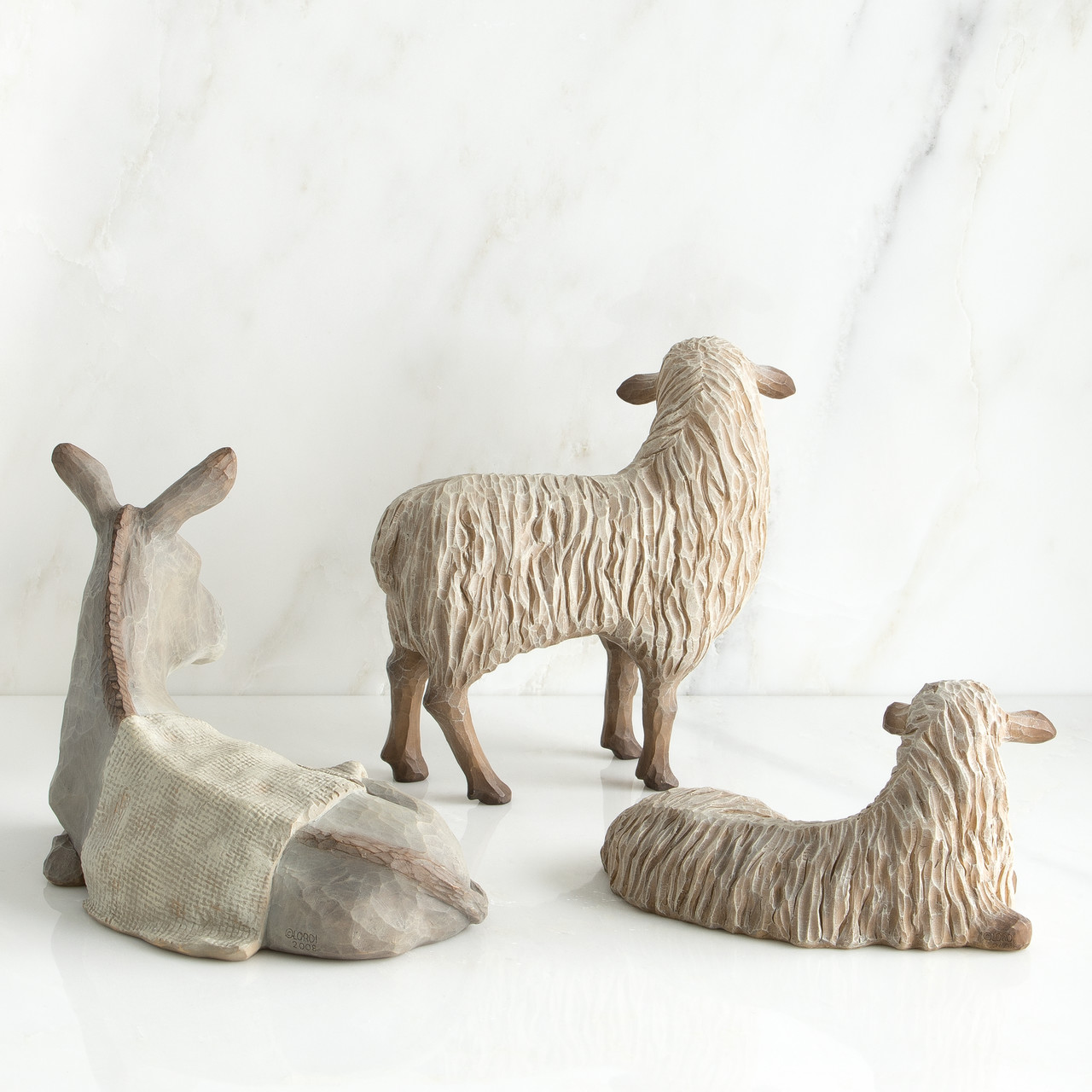 Gentle Animals of the Stable 3-figure set sculpted for The Christmas Story nativity by Susan Lordi