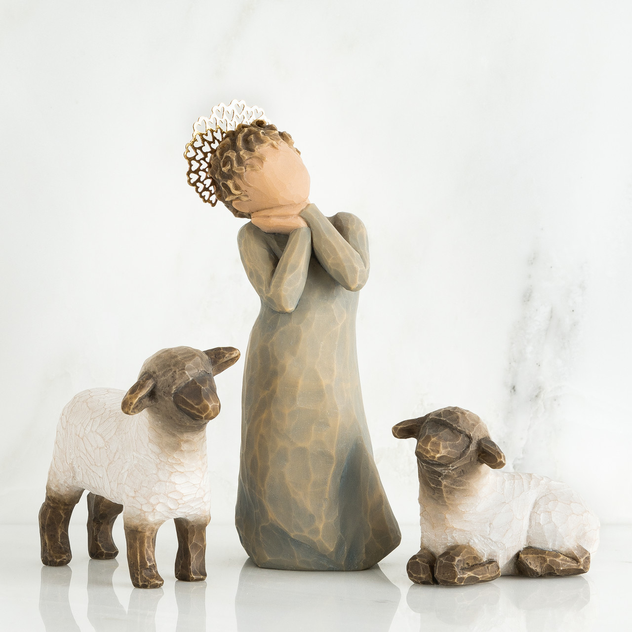 Little Shepherdess figure and sheep 3-piece nativity set sculpted by Susan Lordi