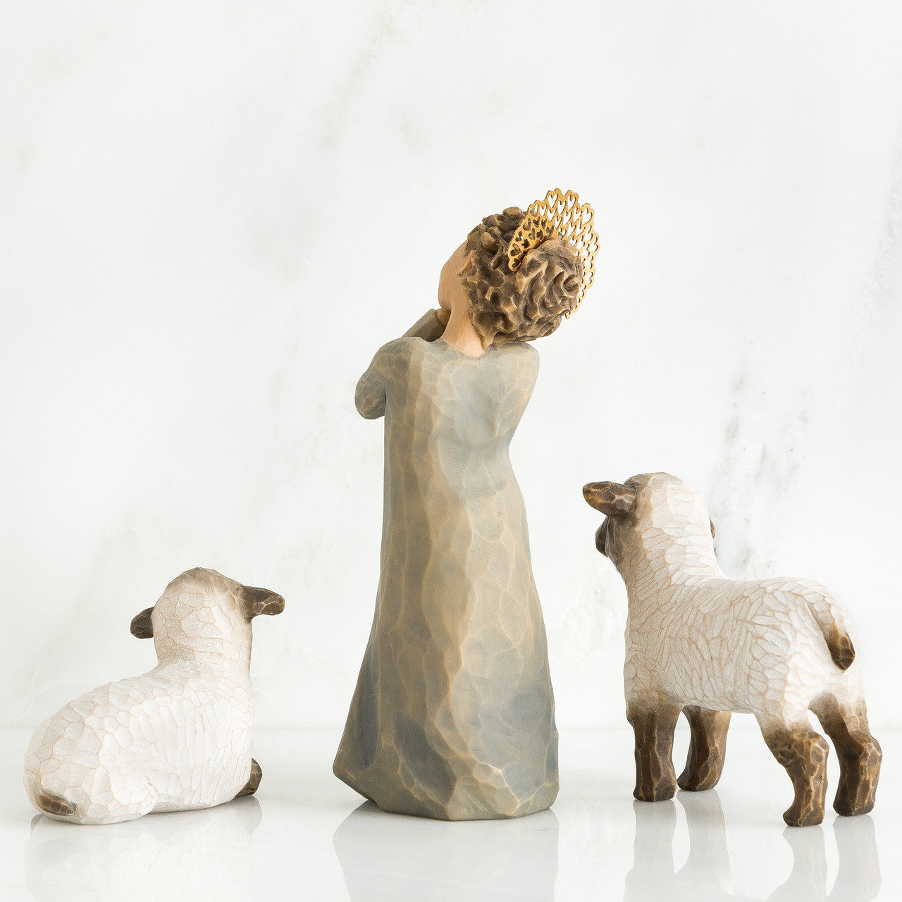 Little Shepherdess figure and sheep 3-piece nativity set sculpted by Susan Lordi